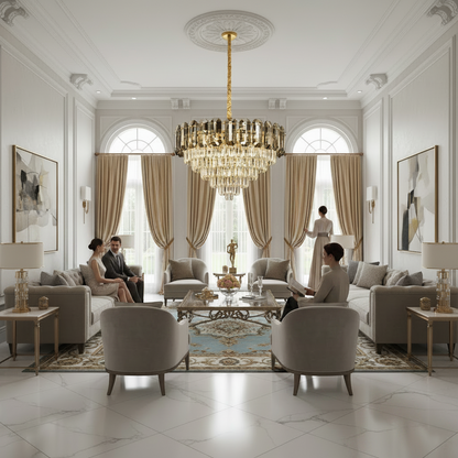 Lampadario in Cristallo AURUM Magno 12xE14, Diametro 60cm, Altezza 40cm, Oro Lucido, Altezza Regolabile, Design Elegante Lampadario in Cristallo Titolo predefinito Alessandro Design