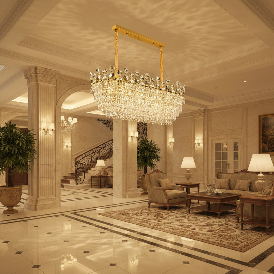 Candelabro in Cristallo ACE Supremo 10xE14, Dimensioni 95x35cm, Altezza 40cm, Oro Lucido, Altezza Regolabile, Design Elegante Candelabro in Cristallo Titolo predefinito Alessandro Design