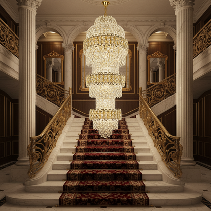 Lampadario in Cristallo TRIO Magno 49xE14, Diametro 65cm, Altezza 200cm, Oro Lucido, Altezza Regolabile, Design Elegante Lampadari in Cristallo Titolo predefinito Alessandro Design