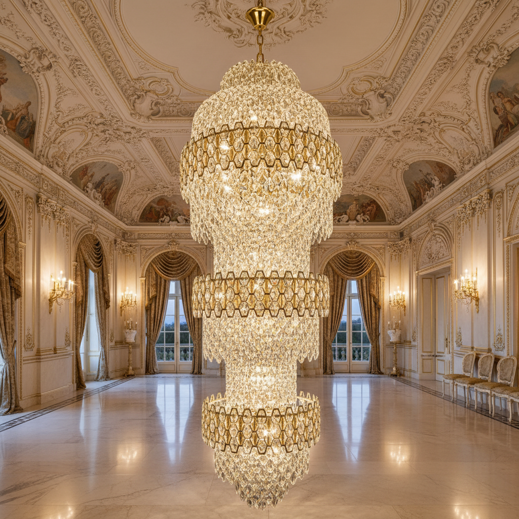 Lampadario in Cristallo TRIO Magno 49xE14, Diametro 65cm, Altezza 200cm, Oro Lucido, Altezza Regolabile, Design Elegante Lampadari in Cristallo Titolo predefinito Alessandro Design