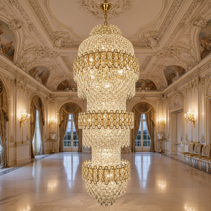 Lampadario in Cristallo TRIO Magno 49xE14, Diametro 65cm, Altezza 200cm, Oro Lucido, Altezza Regolabile, Design Elegante Lampadari in Cristallo Titolo predefinito Alessandro Design