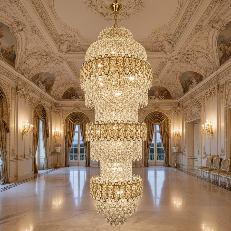 Lampadario in Cristallo TRIO Magno 49xE14, Diametro 65cm, Altezza 200cm, Oro Lucido, Altezza Regolabile, Design Elegante Lampadari in Cristallo Titolo predefinito Alessandro Design