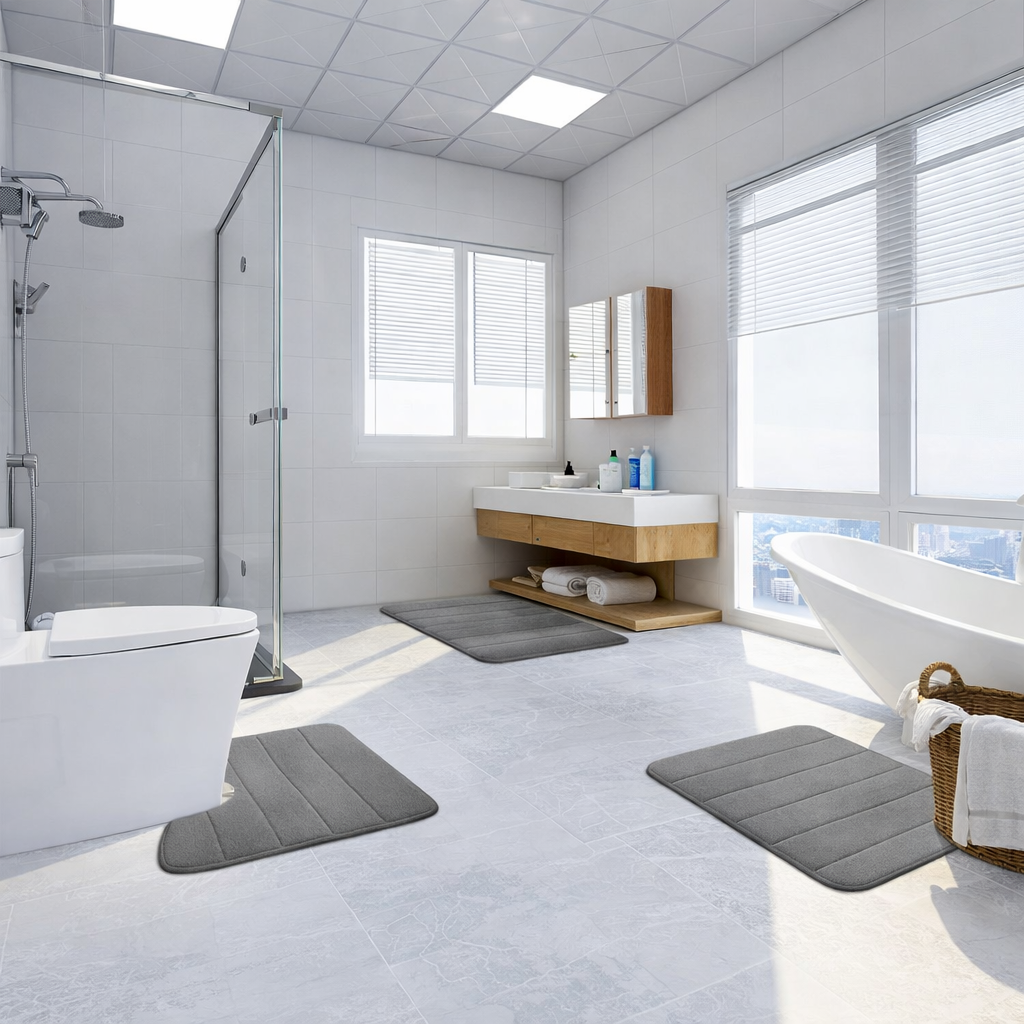 Tappeti da bagno, 80x50 cm / 50x40 cm, Grigio, Antiscivolo, Assorbente, Set di 2 Tappeti da bagno Titolo predefinito Alessandro Design
