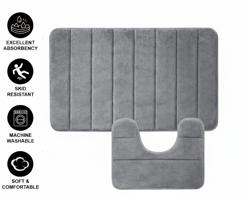 Tappeti da bagno, 80x50 cm / 50x40 cm, Grigio, Antiscivolo, Assorbente, Set di 2 Tappeti da bagno Titolo predefinito Alessandro Design
