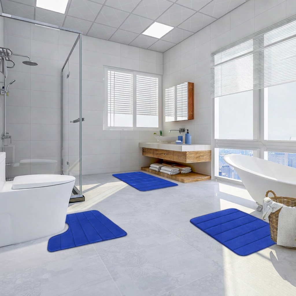 Tappeti da bagno, 80x50 cm / 50x40 cm, Blu, Antiscivolo, Assorbente, Set di 2 Tappeti da bagno Titolo predefinito Alessandro Design