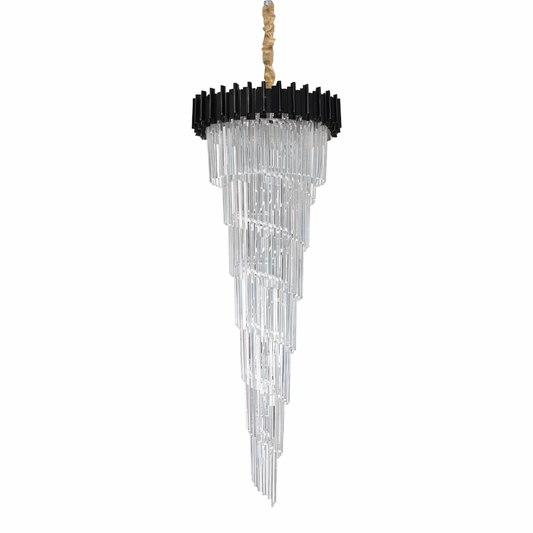 Lampadario in Cristallo CC110/600x1800BK, 28xE14, Diametro 60cm, Altezza 180cm, Nero, Altezza Regolabile, Design Elegante Lampadario in Cristallo Titolo predefinito Alessandro Design
