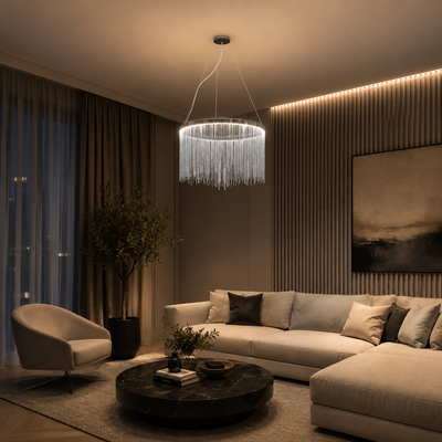 Lampadario LED a sospensione con telecomando ILLUMINA MAGNUS, 38W, Luce Fredda/Calda/Neutra, Dimmerabile, Argento