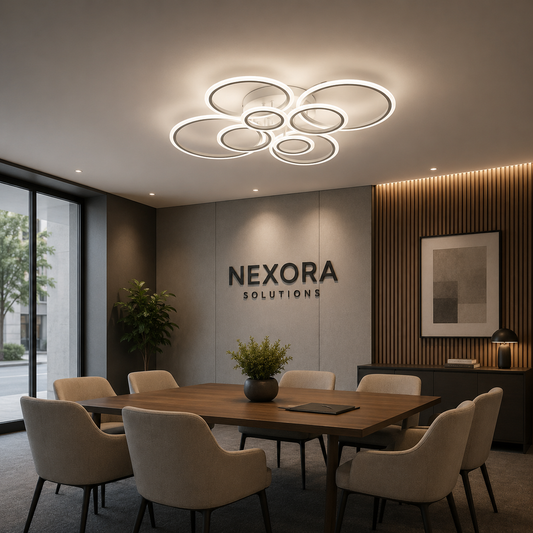 Lampadario LED con telecomando BETTY 127W, 8 Cerchi, Luce Fredda/Calda/Neutra, Dimmerabile, Bianco