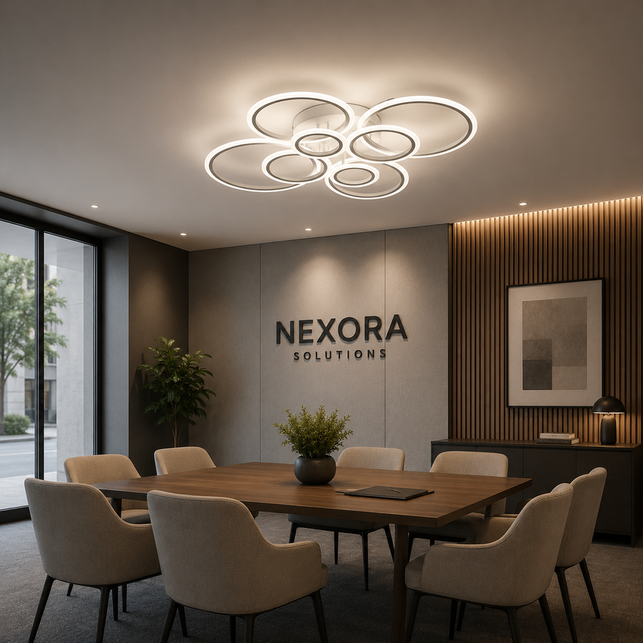 Lampadario LED con telecomando BETTY 127W, 8 Cerchi, Luce Fredda/Calda/Neutra, Dimmerabile, Bianco