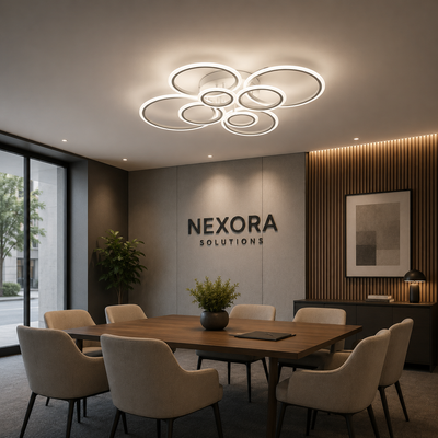 Lampadario LED con telecomando BETTY 127W, 8 Cerchi, Luce Fredda/Calda/Neutra, Dimmerabile, Bianco