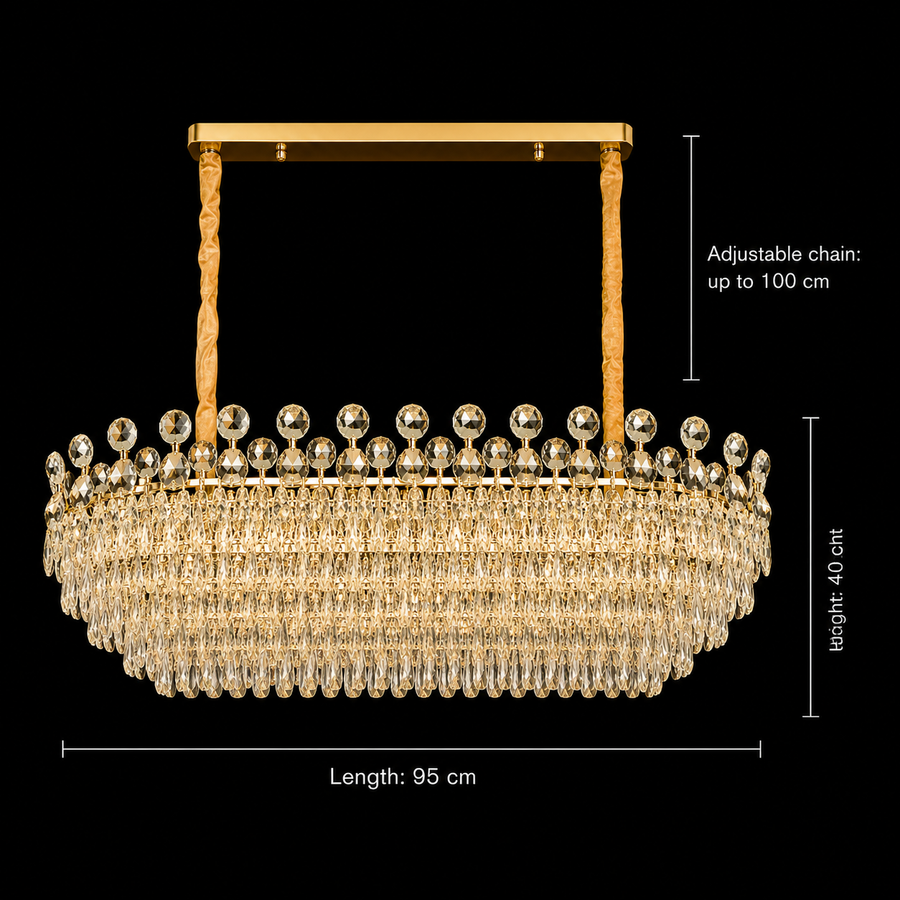 Candelabro in Cristallo ACE Supremo 10xE14, Dimensioni 95x35cm, Altezza 40cm, Oro Lucido, Altezza Regolabile, Design Elegante Candelabro in Cristallo Titolo predefinito Alessandro Design
