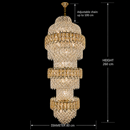 Lampadario in Cristallo TRIO Regalis 63xE14, Diametro 80cm, Altezza 260cm, Oro Lucido, Altezza Regolabile, Design Elegante Lampadari in Cristallo Titolo predefinito Alessandro Design