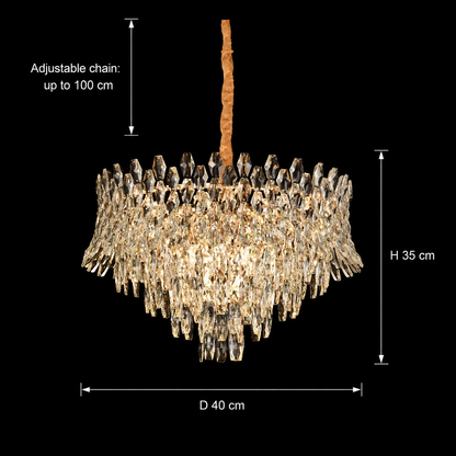 Lampadario in Cristallo MONARCH Nobile 3xE14, Diametro 40cm, Altezza 35cm, Oro Lucido, Altezza Regolabile, Design Elegante Lampadario in Cristallo Titolo predefinito Alessandro Design