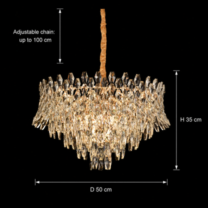 Lampadario in Cristallo MONARCH Elegance 3xE14, Diametro 50cm, Altezza 35cm, Oro Lucido, Altezza Regolabile, Design Elegante Lampadario in Cristallo Titolo predefinito Alessandro Design