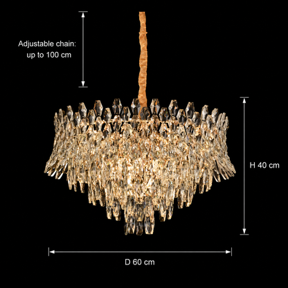 Lampadario in Cristallo MONARCH Magno 12xE14, Diametro 60cm, Altezza 40cm, Oro Lucido, Altezza Regolabile, Design Elegante Lampadario in Cristallo Titolo predefinito Alessandro Design
