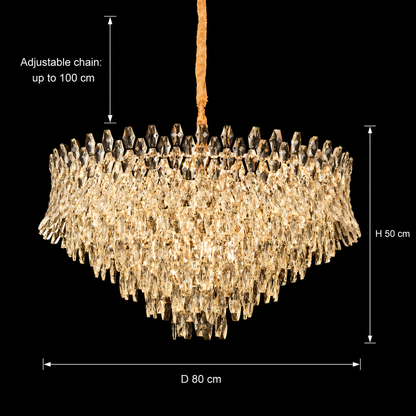 Lampadario in Cristallo MONARCH Regalis 19xE14, Diametro 80cm, Altezza 50cm, Oro Lucido, Altezza Regolabile, Design Elegante Lampadario in Cristallo Titolo predefinito Alessandro Design