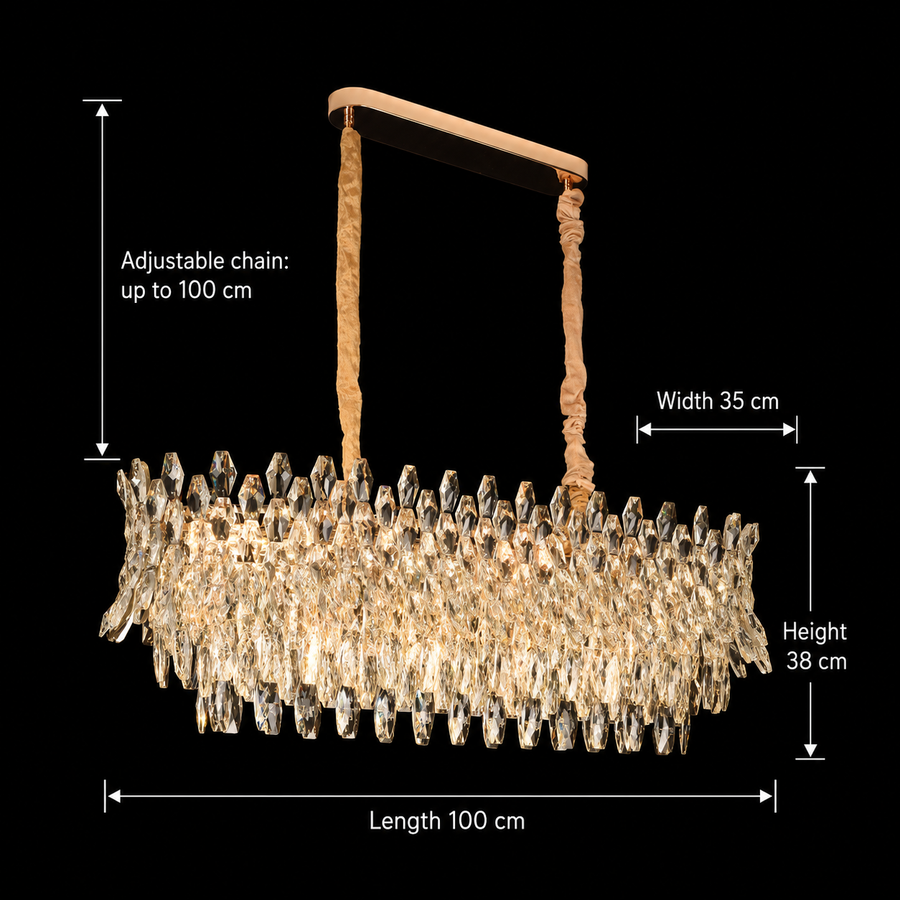 Lampadario in Cristallo MONARCH Supremo 14xE14, Dimensioni 100x35 cm, Altezza 38 cm, Oro Lucido, Altezza Regolabile, Design Elegante Lampadario in Cristallo Titolo predefinito Alessandro Design