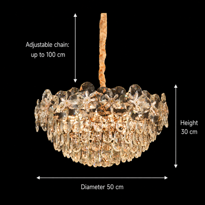Lampadario in Cristallo JARDIN Eleganza 9xE14, Diametro 50cm, Altezza 30cm, Oro Lucido, Altezza Regolabile, Design Elegante Lampadari in Cristallo Titolo predefinito Alessandro Design