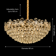 Lampadario in Cristallo JARDIN Regalis 24xE14, Diametro 80cm, Altezza 40cm, Oro Lucido, Altezza Regolabile, Design Elegante Lampadario in Cristallo Titolo predefinito Alessandro Design
