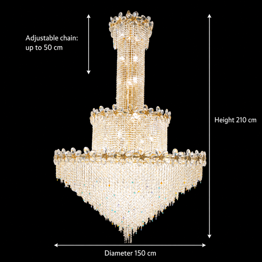 Candelabro in cristallo BLOSSOM Supremo 48xE14, Oro, Diametro 150 cm, Candelabro in cristallo regolabile in altezza Titolo predefinito Alessandro Design
