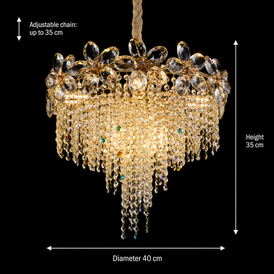 Lampadario in Cristallo BLOSSOM Nobile, 5xE14, 40cm, Oro Lucido, Altezza Regolabile, Metallo e Cristallo Lampadari in Cristallo Titolo predefinito Alessandro Design
