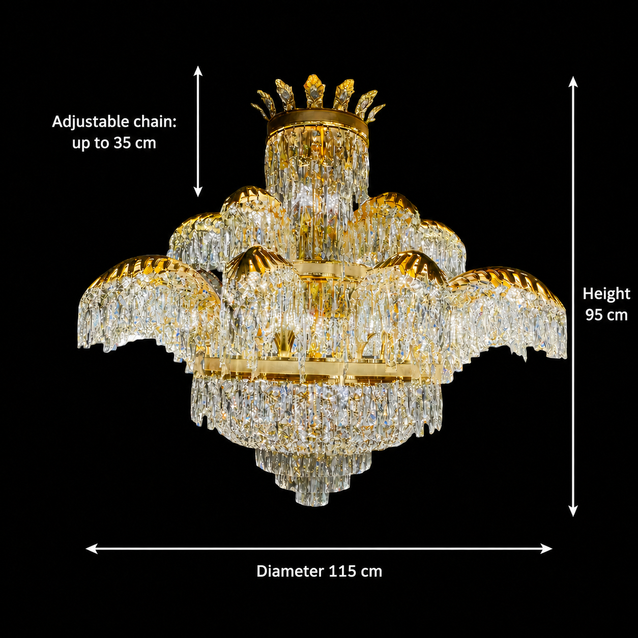 Lampadario in Cristallo PALACE Supremo 29xG9, D115cm, Oro Lucido, Altezza Regolabile, Metallo e Cristallo Lampadari in Cristallo Titolo predefinito Alessandro Design