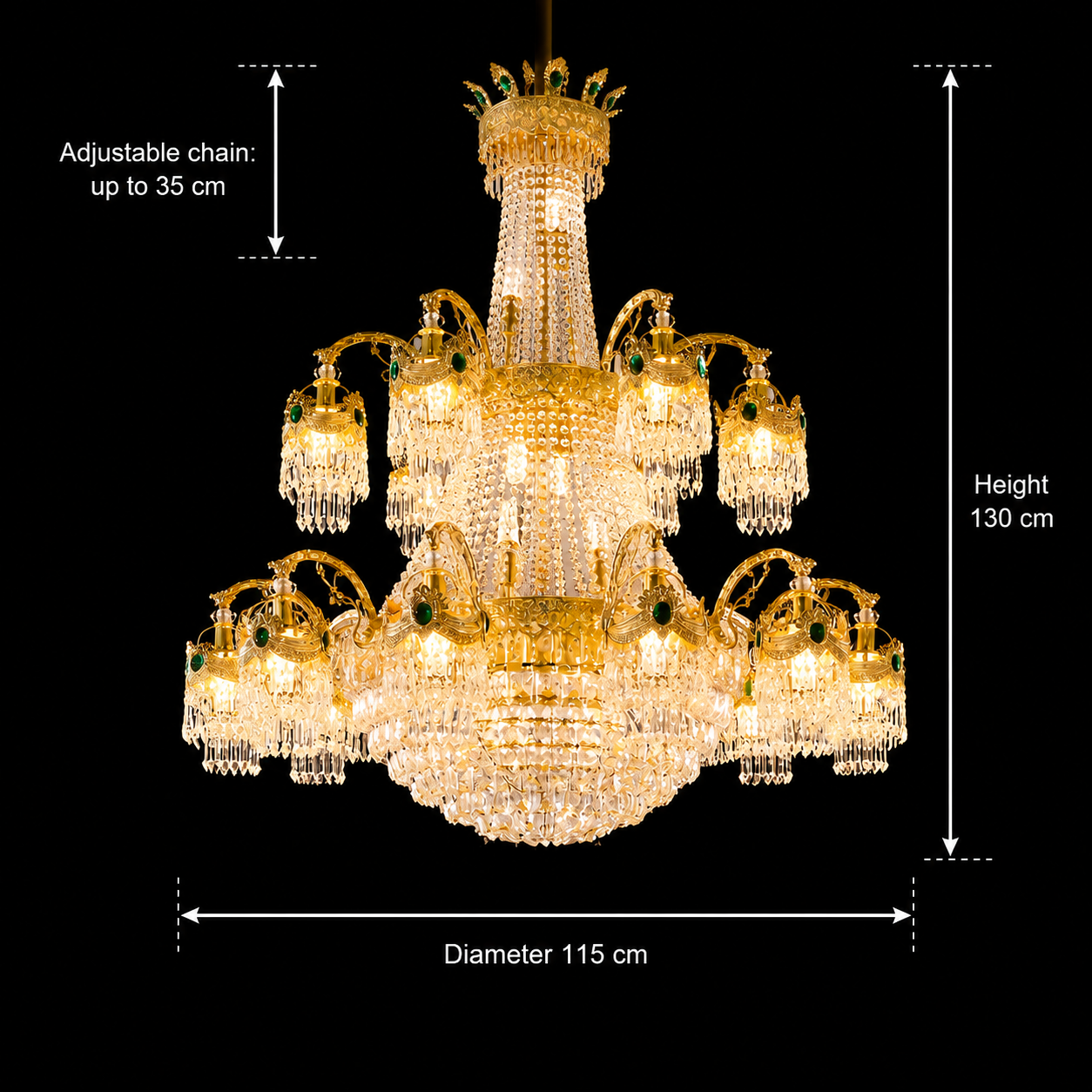 Lampadario in Cristallo, 31xE14, Diametro 115cm, Altezza 130cm, Oro Lucido, Altezza Regolabile, Design Elegante Lampadario in Cristallo Titolo predefinito Alessandro Design