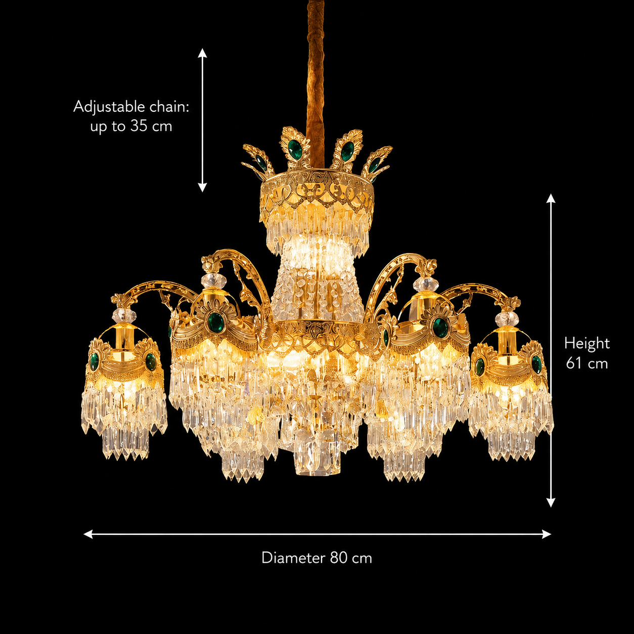 Lampadario in cristallo 13xE14, D80cm, Oro lucido, Altezza regolabile, Metallo e cristallo Lampadari in cristallo Titolo predefinito Alessandro Design