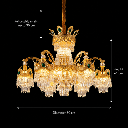 Lampadario in cristallo 13xE14, D80cm, Oro lucido, Altezza regolabile, Metallo e cristallo Lampadari in cristallo Titolo predefinito Alessandro Design