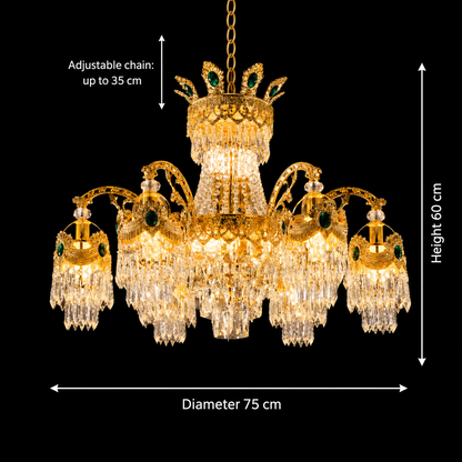 Lampadario in cristallo 10xE14, D75cm, Oro lucido, Altezza regolabile, Metallo e cristallo Lampadari in cristallo Titolo predefinito Alessandro Design
