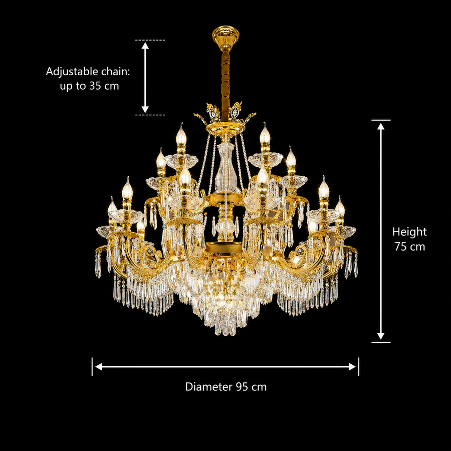 Lampadario in cristallo 11xE14, D80cm, Oro lucido, Altezza regolabile, Metallo e cristallo Lampadari in cristallo Titolo predefinito Alessandro Design