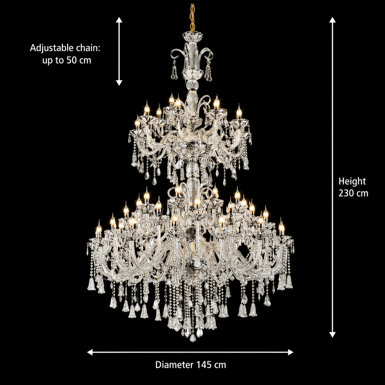Lampadario in cristallo, 55xE14, diametro 145 cm, altezza 230 cm, argento, altezza regolabile, design elegante Lampadari in cristallo Titolo predefinito Alessandro Design