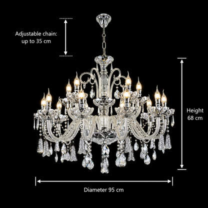 Lampadario in cristallo 15xE14, D95cm, Argento, Altezza regolabile, Metallo e cristallo Lampadari in cristallo Titolo predefinito Alessandro Design