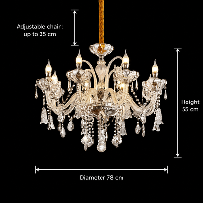 Lampadario in cristallo 8xE14, D78 cm, argento, altezza regolabile, metallo e cristallo Lampadari in cristallo Titolo predefinito Alessandro Design