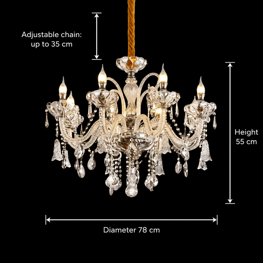 Lampadario in cristallo 8xE14, D78 cm, argento, altezza regolabile, metallo e cristallo Lampadari in cristallo Titolo predefinito Alessandro Design