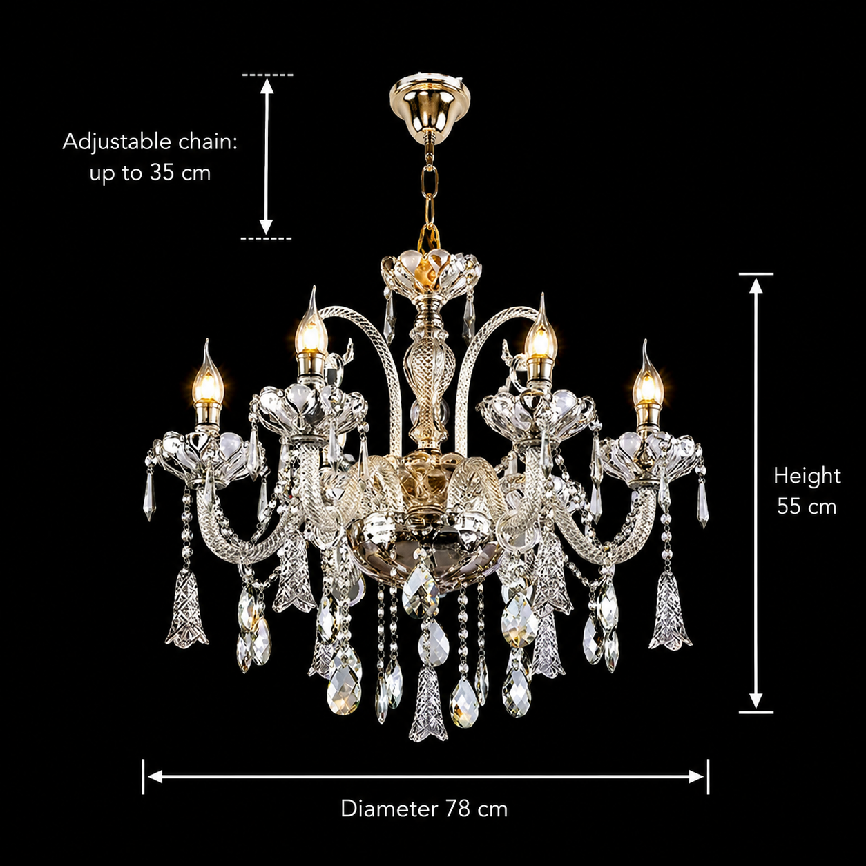 Lampadario in cristallo 6xE14, D68cm, Argento, Altezza regolabile, Metallo e cristallo Lampadari in cristallo Titolo predefinito Alessandro Design