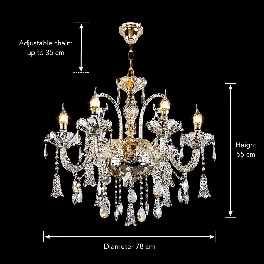 Lampadario in cristallo 6xE14, D68cm, Argento, Altezza regolabile, Metallo e cristallo Lampadari in cristallo Titolo predefinito Alessandro Design