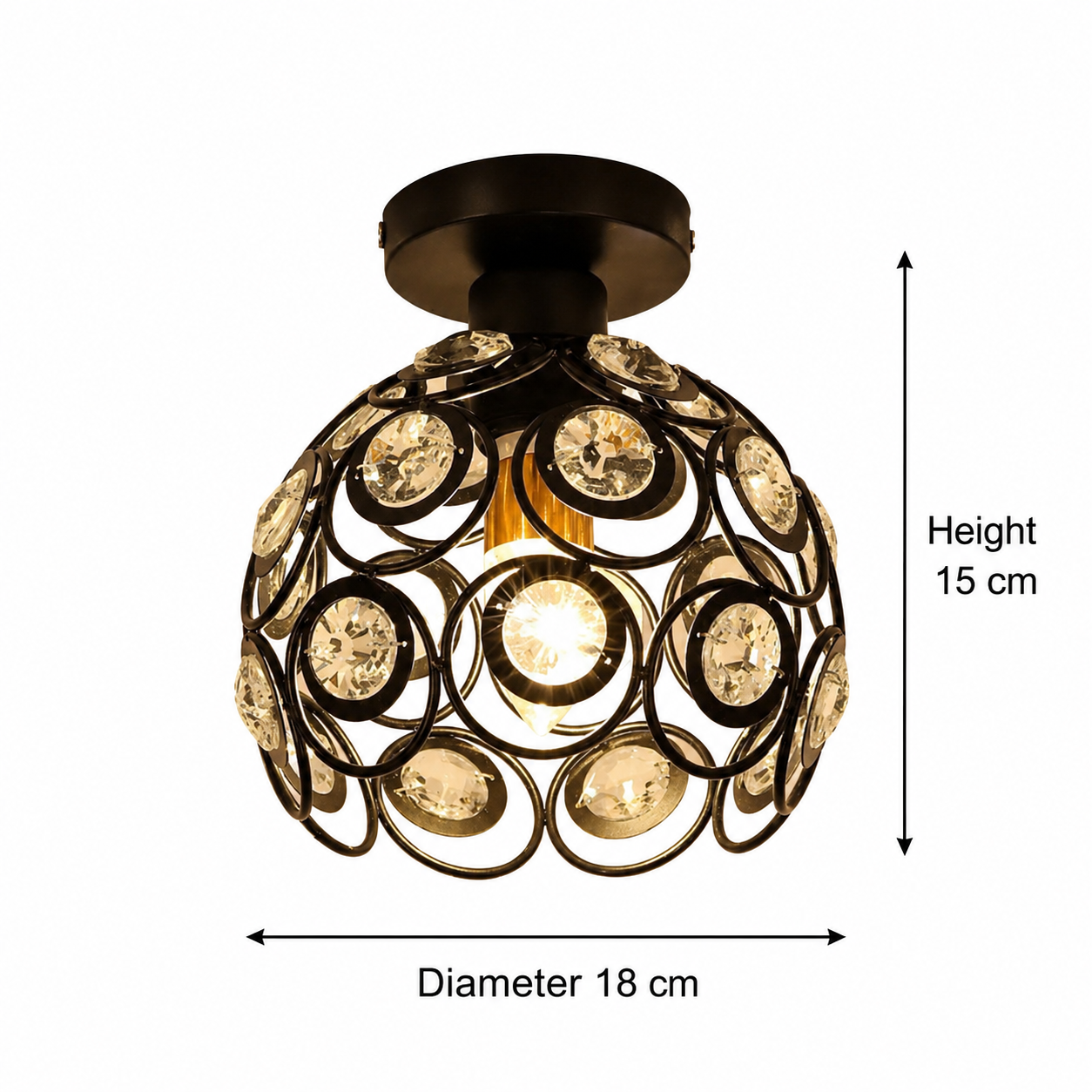 Lampadario Vera, 1x E27, diametro 18 cm, nero, metallo e cristallo Lampadari classici Titolo predefinito Alessandro Design
