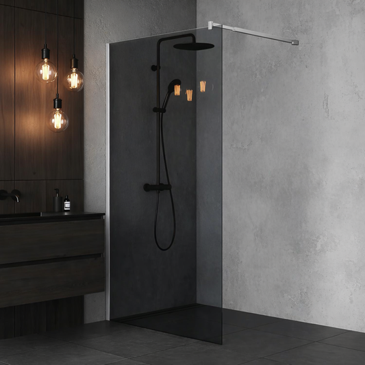 Parete doccia walk-in 90x195 cm, vetro di sicurezza 8 mm, grigio, profilo metallico resistente Cabina doccia Titolo predefinito Alessandro Design
