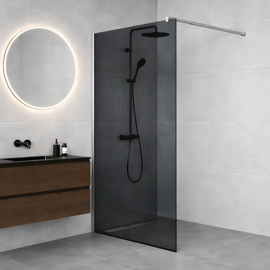Parete doccia walk-in 90x195 cm, vetro di sicurezza 8 mm, grigio, profilo metallico resistente Cabina doccia Titolo predefinito Alessandro Design