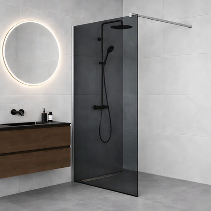 Parete doccia walk-in 100x195 cm, vetro di sicurezza da 8 mm, grigio, profilo metallico resistente Cabina doccia Titolo predefinito Alessandro Design