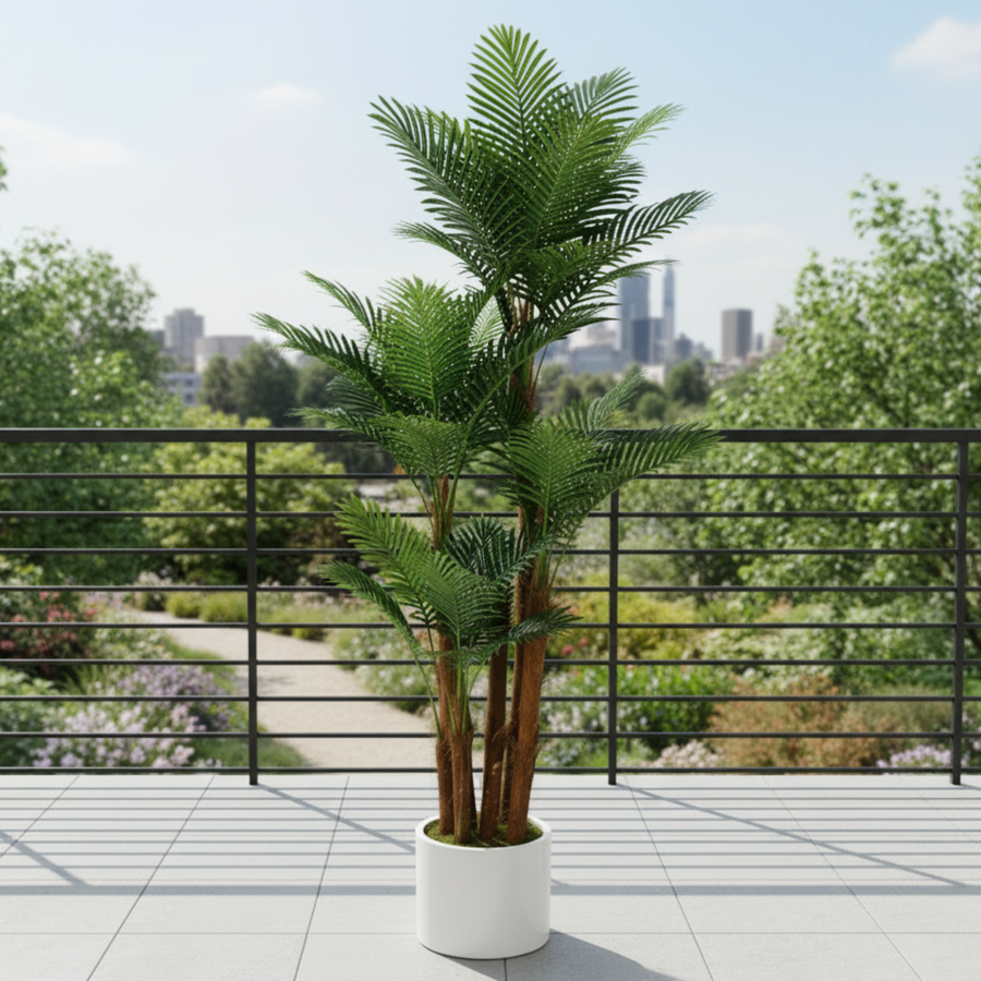 Pianta di palma artificiale, 4 bracci, 170 cm, verde, con vaso