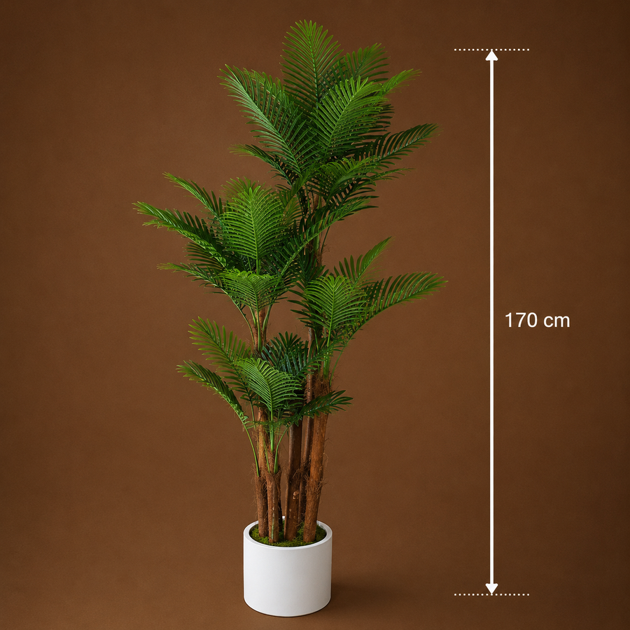 Pianta di palma artificiale, 4 bracci, 170 cm, verde, con vaso