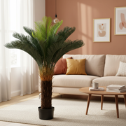 Pianta di palma artificiale, 36 foglie, 115 cm, verde, con vaso