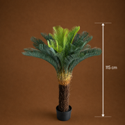 Pianta di palma artificiale, 36 foglie, 115 cm, verde, con vaso