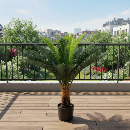 Pianta di palma artificiale, 18 foglie, 95 cm, verde, con vaso