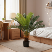 Pianta di palma artificiale, 24 foglie, 85 cm, verde, con vaso