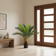 Pianta di palma artificiale, 24 foglie, 85 cm, verde, con vaso