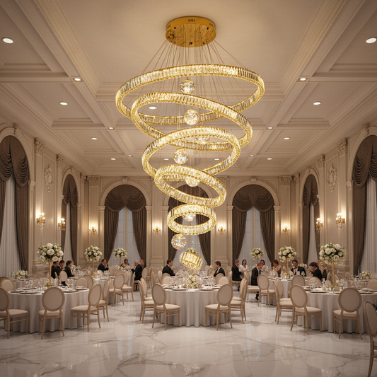KOLO Supremo Lampadario di Cristallo con Telecomando, 120x350cm, Luce Calda/Neutra/Fredda, Oro, Metallo e Cristallo