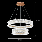Lampadario LED in cristallo con telecomando, 118W, Luce calda/neutra/fredda, Φ60 cm, Altezza regolabile, Metallo e cristallo, Oro
